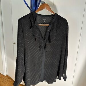 Ann Taylor Black Textured Ruffle Blouse